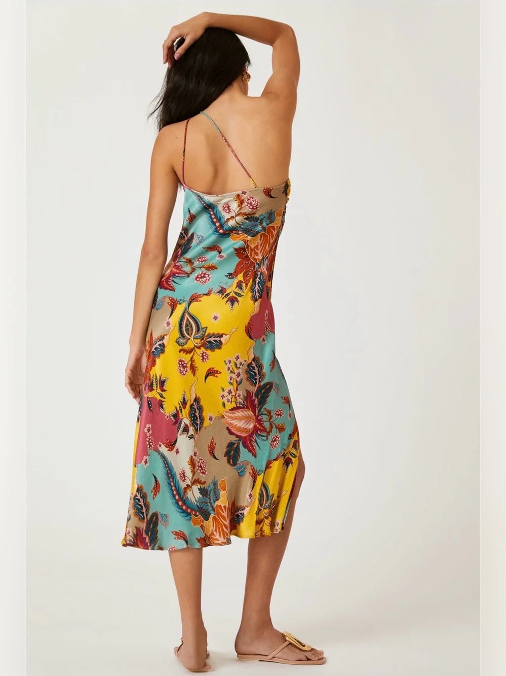 BL-NK Anthropologie One Shoulder Floral Slip Maxi Dress Multicolor Size 6 Boho - Picture 5 of 11